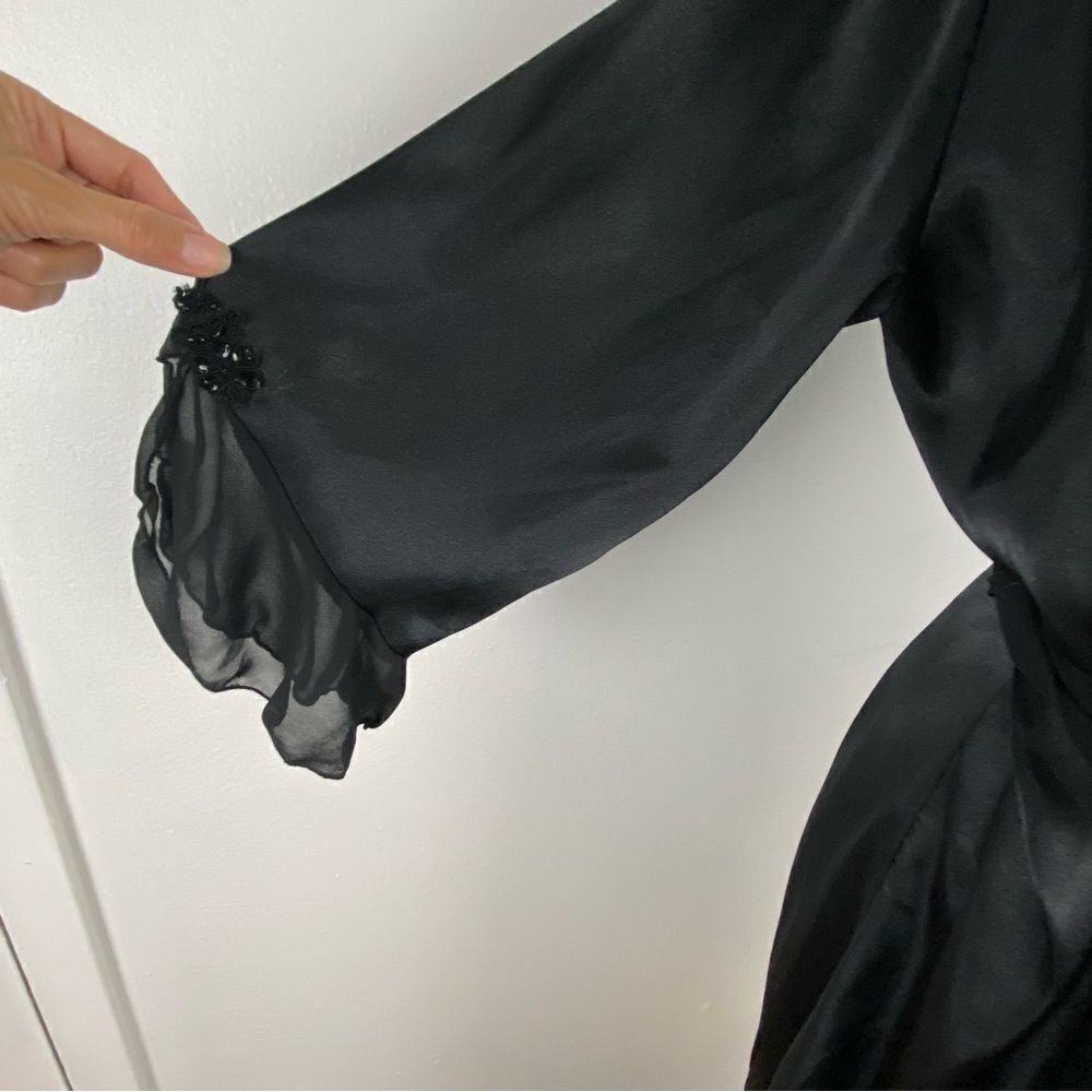 Vintage California Dynasty Womens Black Satin Maxi Robe Fairy Whimsigoth M - Picture 10 of 16